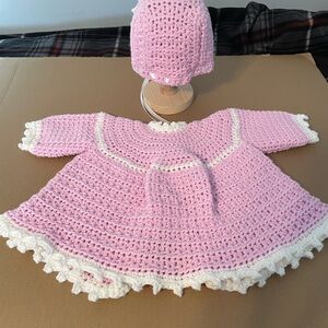 Charming Pink Crochet Baby Jacket and Hat Set
